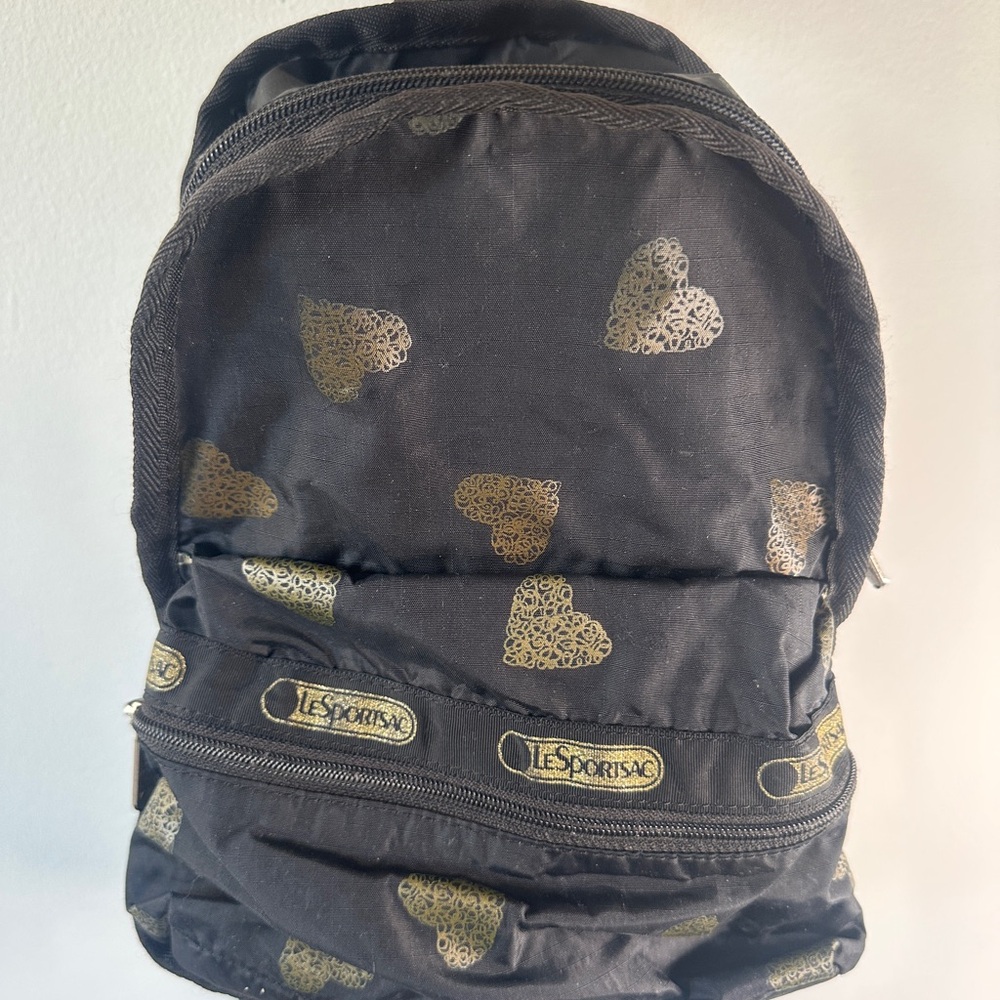 LeSportsac Set Black Gold Heart Backpack Mini, Tote Matching collection Mom & Me